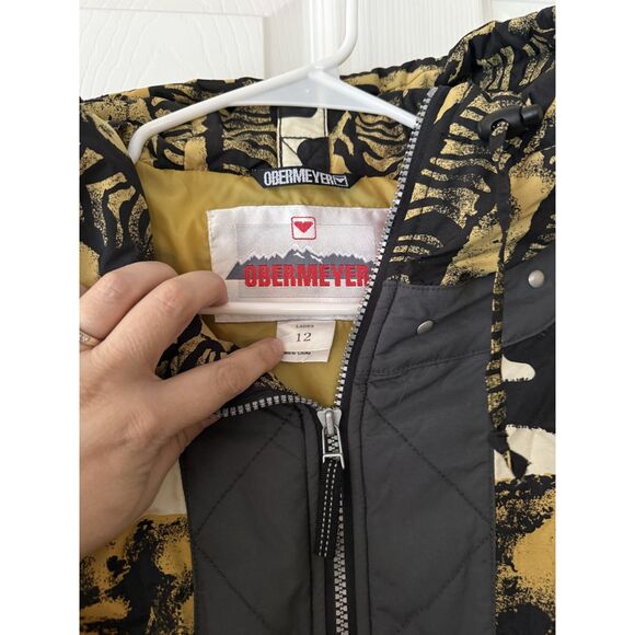Vintage 90s Obermeyer Abstract Animal Print Ski Jacket - Gold & Black - Size 12 - Picture 4 of 11